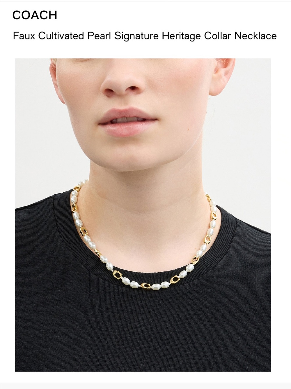 NWOT Coach Gold Link Necklace with White Pearls - Women Jewelry